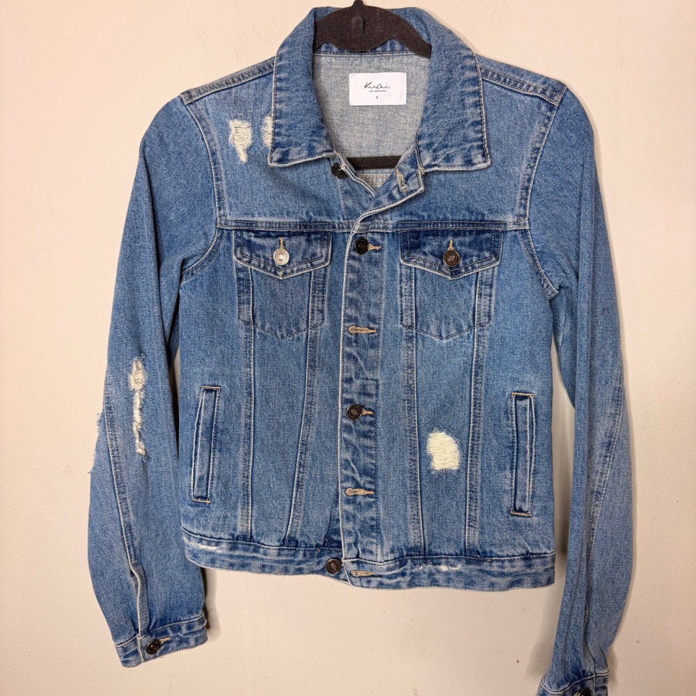 KanCan Denim Jacket Womens Size S Blue Distressed Cotton Trucker Jean Jacket